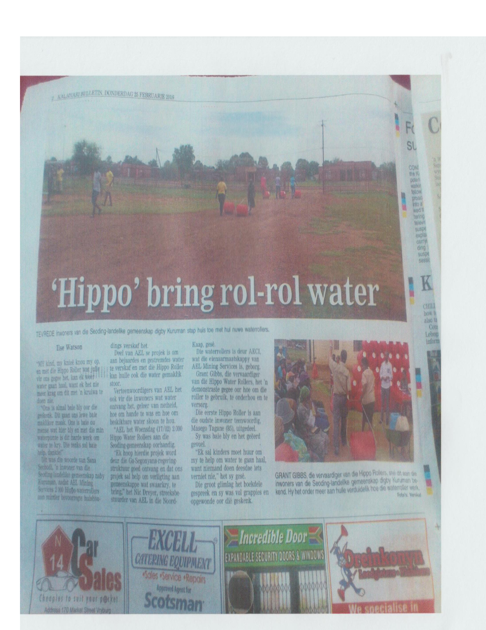 Kalahari Bulletin 28 February 2016 - Hippo Water Roller Handover Kuruman